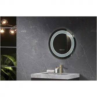 Oglinda baie Belform Cronos, cu iluminare LED 3 culori, intrerupator touch, ceas, functie dezaburire, 60x60 cm