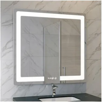 Oglinda baie cu iluminare LED Badenmob 17995, functie dezaburire, ceas, data si termometru, MD1, 80x80cm