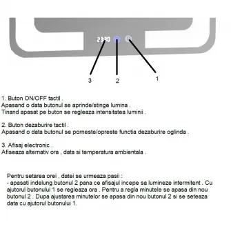 Oglinda baie cu iluminare LED Badenmob 17995, functie dezaburire, ceas, data si termometru, MD1, 80x80cm