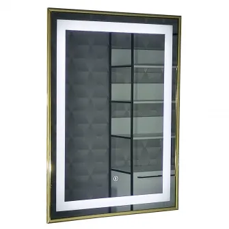 Oglinda baie cu iluminare LED Badenmob 18429, intrerupator touch, rama aurie, 60x80cm
