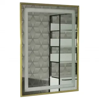 Oglinda baie cu iluminare LED Badenmob 18429, intrerupator touch, rama aurie, 60x80cm