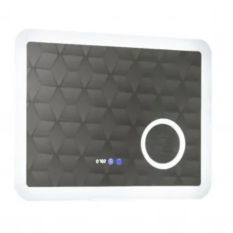 Oglinda baie cu iluminare LED Badenmob 18500, functie dezaburire, ceas, termometru si lupa, 80x60cm