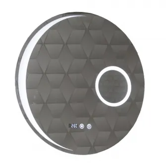 Oglinda baie cu iluminare LED Badenmob 18502, functie dezaburire, ceas, termometru si lupa, D60cm