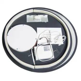 Oglinda baie cu iluminare LED Badenmob 18502, functie dezaburire, ceas, termometru si lupa, D60cm