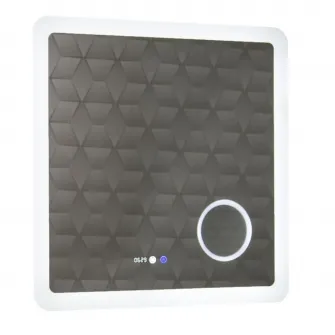 Oglinda baie cu iluminare LED Badenmob 18503, functie dezaburire, ceas, termometru si lupa, 80x80cm