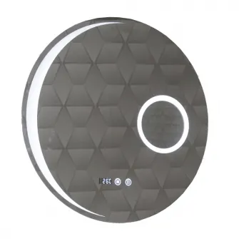Oglinda baie cu iluminare LED Badenmob 19172, functie dezaburire, ceas, termometru si lupa, D80cm