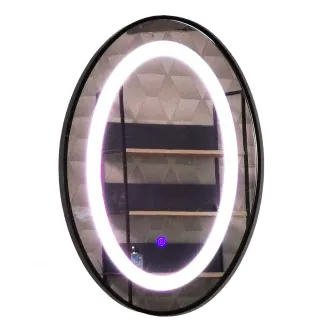 Oglinda baie cu iluminare LED Badenmob 19344, intrerupator touch MD3, 50x70cm, rama neagra