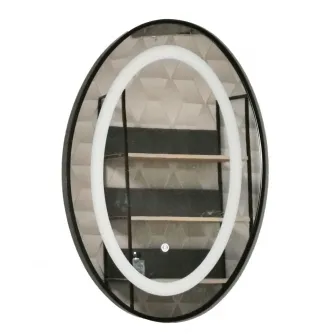 Oglinda baie cu iluminare LED Badenmob 19344, intrerupator touch MD3, 50x70cm, rama neagra