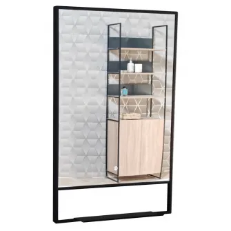 Oglinda baie cu iluminare LED Badenmob 19345, intrerupator touch MD6, 60x95cm, rama neagra si polita