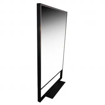 Oglinda baie cu iluminare LED Badenmob 19345, intrerupator touch MD6, 60x95cm, rama neagra si polita