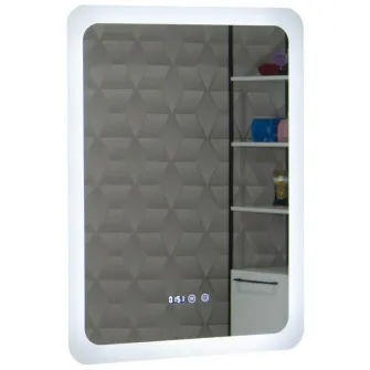 Oglinda baie cu iluminare LED Badenmob 19697, cu functie dezaburire, ceas, data si termometru, MD2, 60x80cm, clasa energetica G