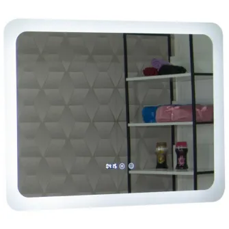 Oglinda baie cu iluminare LED Badenmob 19698, cu functie dezaburire, ceas, data si termometru, MD2, 80x60cm, clasa energetica G