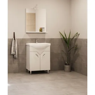 Oglinda cu polita Badenmob Seria 055, 60x68x14 cm, Alb