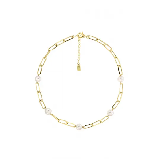 Ohmygod, Colier placat cu aur de 14K si decorat cu perle sintetice, Auriu
