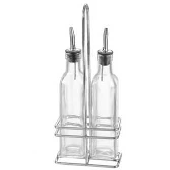 Oliviera cu 2 sticle ulei/otet in suport, cu picurator, Hendi, 230 ml