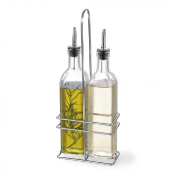 Oliviera cu 2 sticle ulei/otet in suport, cu picurator, Hendi, 230 ml