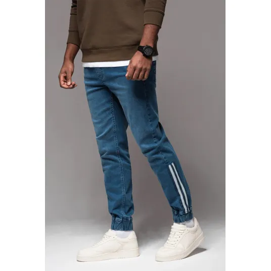 OMBRE, Blugi jogger cu talie ajustabila, Albastru, 2XL