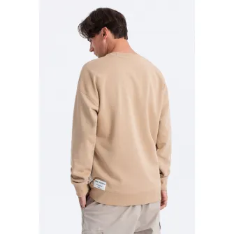 OMBRE, Bluza de trening cu decolteu la baza gatului si model colorblock, Alb, Bej, 2XL