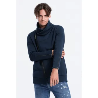 OMBRE, Bluza de trening cu guler inalt si fermoar, Bleumarin, 2XL