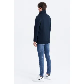 OMBRE, Bluza de trening cu guler inalt si fermoar, Bleumarin, 2XL