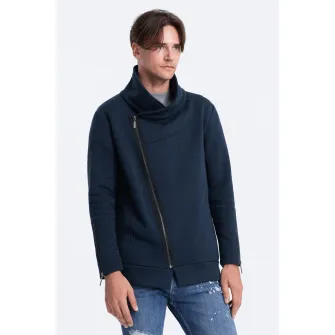 OMBRE, Bluza de trening cu guler inalt si fermoar, Bleumarin, 2XL