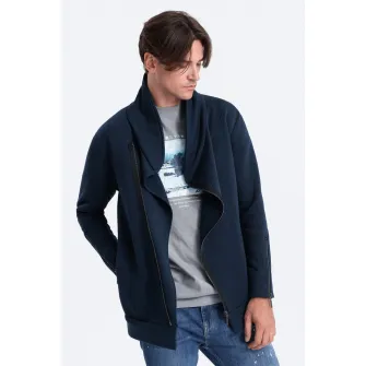 OMBRE, Bluza de trening cu guler inalt si fermoar, Bleumarin, 2XL