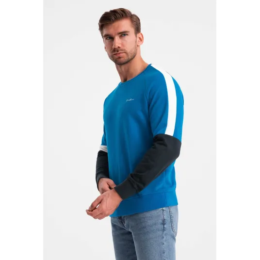 OMBRE, Bluza de trening din amestec de bumbac cu decolteu la baza gatului, Alb, Negru stins, Albastru royal, S