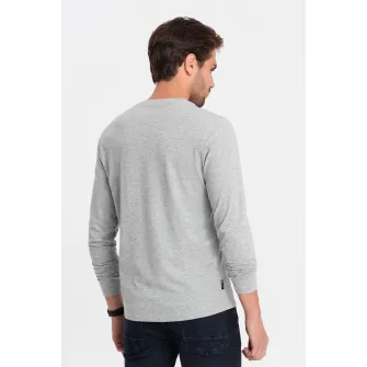 OMBRE, Bluza din bumbac cu decolteu in V, Gri deschis melange, M