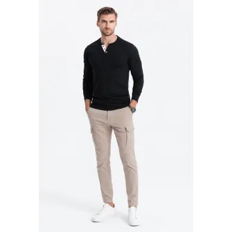 OMBRE, Bluza din bumbac cu fenta cu nasturi, Negru, S