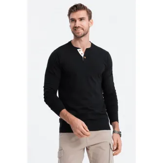 OMBRE, Bluza din bumbac cu fenta cu nasturi, Negru, S
