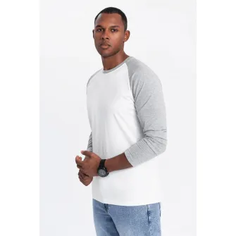 OMBRE, Bluza din bumbac cu maneci raglan, Alb, Gri melange, 2XL
