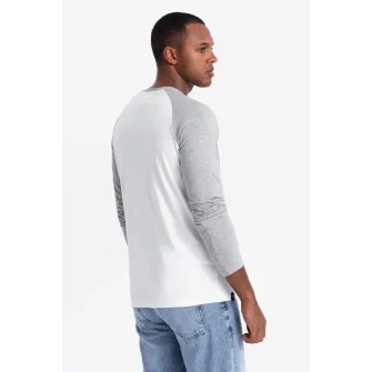 OMBRE, Bluza din bumbac cu maneci raglan, Alb, Gri melange, 2XL