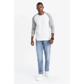 OMBRE, Bluza din bumbac cu maneci raglan, Alb, Gri melange, 2XL