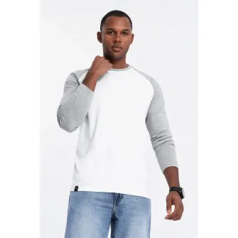 OMBRE, Bluza din bumbac cu maneci raglan, Alb, Gri melange, 2XL