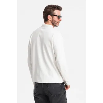 OMBRE, Bluza polo cu fenta cu fermoar, Alb, 2XL