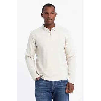 OMBRE, Bluza polo cu fenta cu fermoar, Alb fildes, 2XL