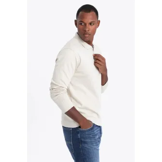 OMBRE, Bluza polo cu fenta cu fermoar, Alb fildes, 2XL
