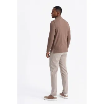 OMBRE, Bluza polo cu fenta cu fermoar, Camel, S