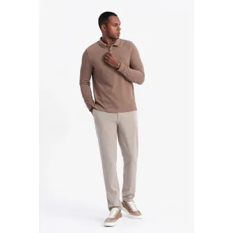 OMBRE, Bluza polo cu fenta cu fermoar, Camel, S