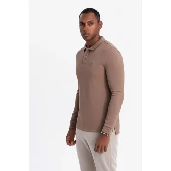 OMBRE, Bluza polo cu fenta cu fermoar, Camel, S