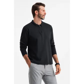 OMBRE, Bluza polo cu fenta cu fermoar, Negru stins, S
