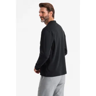 OMBRE, Bluza polo cu fenta cu fermoar, Negru stins, S