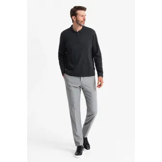 OMBRE, Bluza polo cu fenta cu fermoar, Negru stins, S
