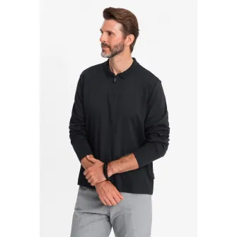 OMBRE, Bluza polo cu fenta cu fermoar, Negru stins, S