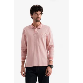OMBRE, Bluza polo cu fenta cu fermoar, Roz deschis, 2XL