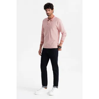 OMBRE, Bluza polo cu fenta cu fermoar, Roz deschis, 2XL