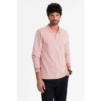 OMBRE, Bluza polo cu fenta cu fermoar, Roz deschis, 2XL