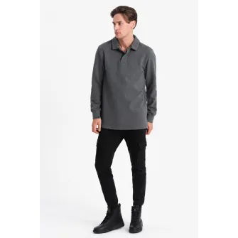 OMBRE, Bluza polo din amestec de bumbac, Gri antracit, S