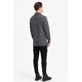 OMBRE, Bluza polo din amestec de bumbac, Gri antracit, S