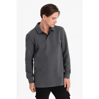 OMBRE, Bluza polo din amestec de bumbac, Gri antracit, S